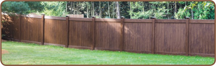Laminated VEKA Privacy Fence in Walnut