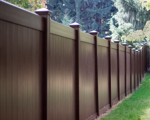 VEKA Privacy Fence in Walnut laminate