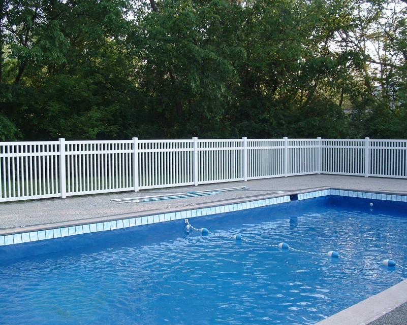 White Vekarail pool fence