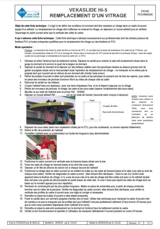 Remplacement d'un vitrage VEKASLIDE Hi-5