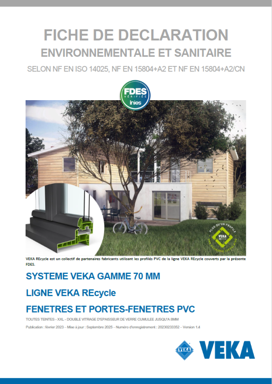 FDES Fenêtres et portes-fenêtres PVC ligne VEKA REcycle 70% teinte foncée XXL 8mm