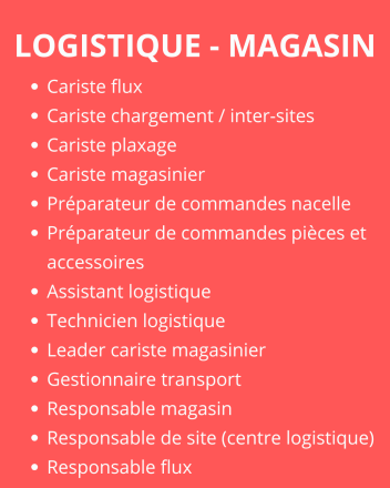 Liste de métiers de la logistique chez VEKA