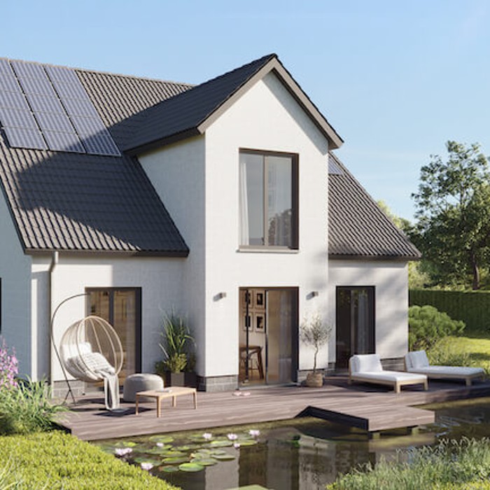 Haus mit Vinylit Fassaden und grünem Garten