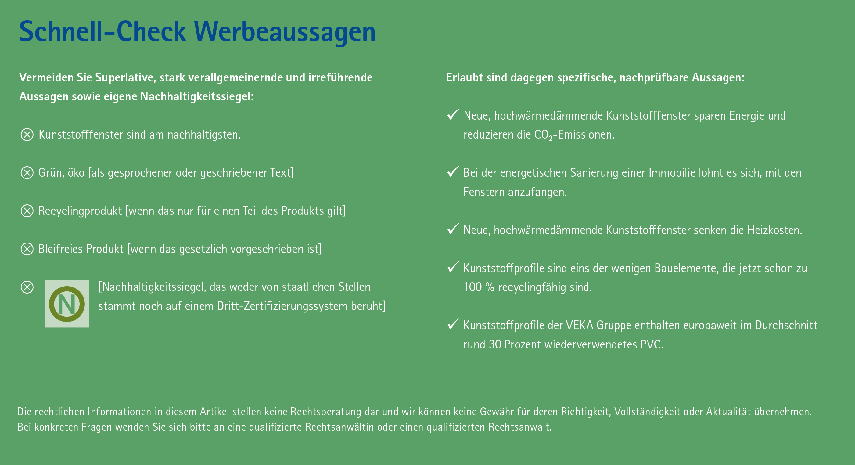 Schnell-Check Werbeaussagen oder als Tabelle aufgebaut