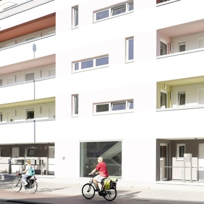 Open, bright and pastel tones designed façade