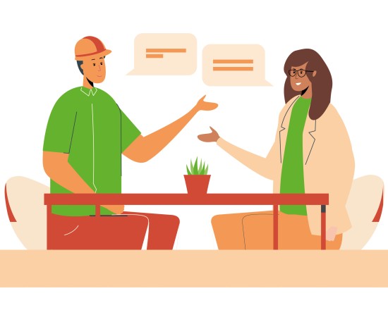 Illustration showing two exmplosees in a conversation
