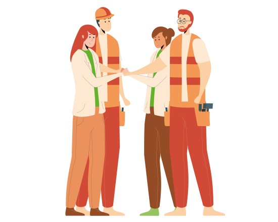 Illustration of colleagues holding hands in the middle of a circle