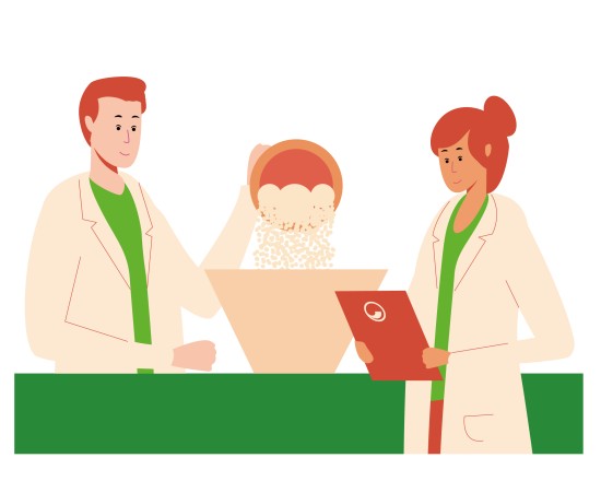 Illustration of two people mixing recyclate