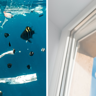 Plastic swims in the ocean and sustainable PVC window frame