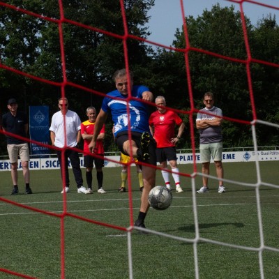 The managing directors competed against each other in the penalty shoot-out.