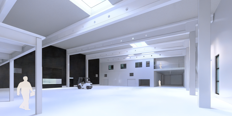 Rendering of the inside of the new recycling hall at GEALAN
