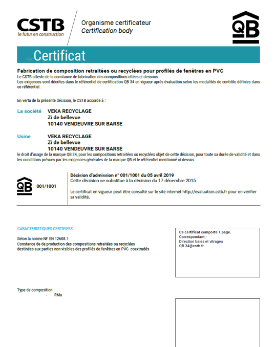 Certificat CSTB 