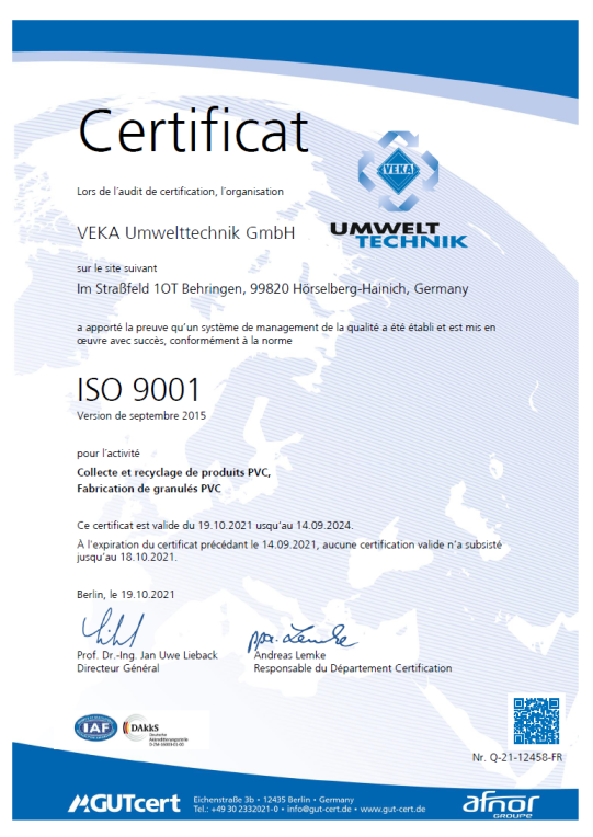 Zertifikat ISO 9001 - FR
