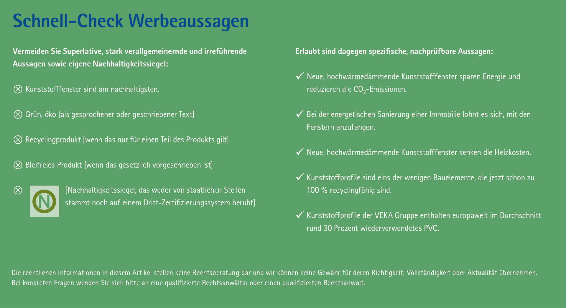Schnell-Check Werbeaussagen oder als Tabelle aufgebaut