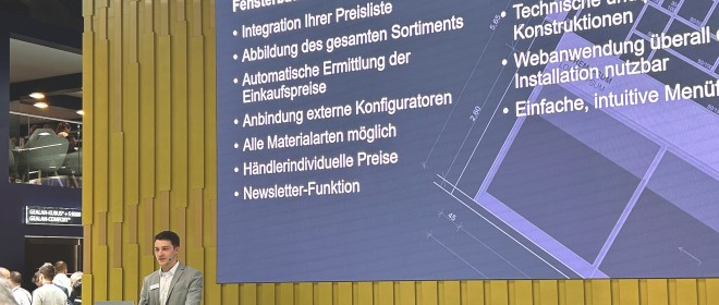 Vortrag von Steffen König zum HandelsPlaner beim GEALAN Stand auf der Fensterbau Frontale 2024