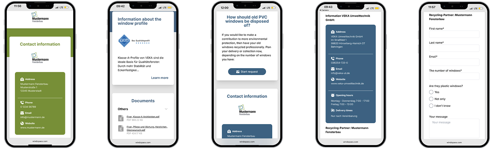 Screenshots from the WindowPass app