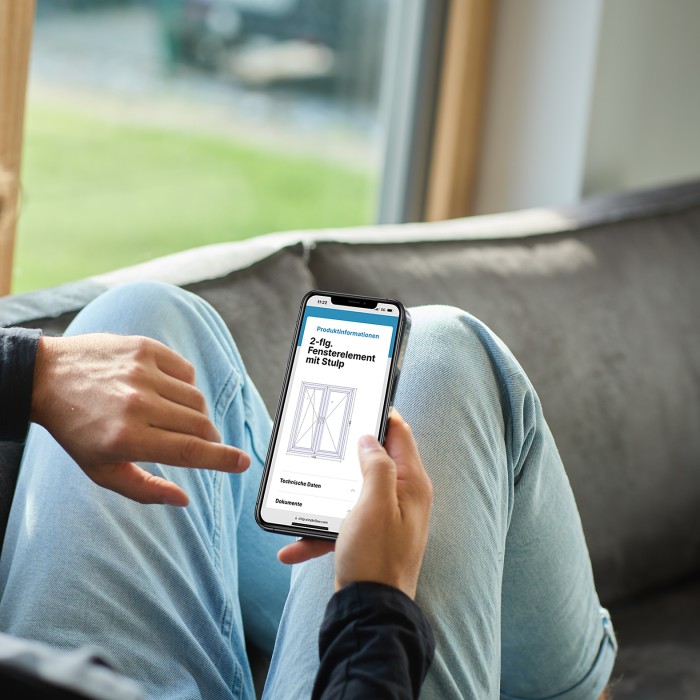 Man using the WinDo Pass app to view product data about his window